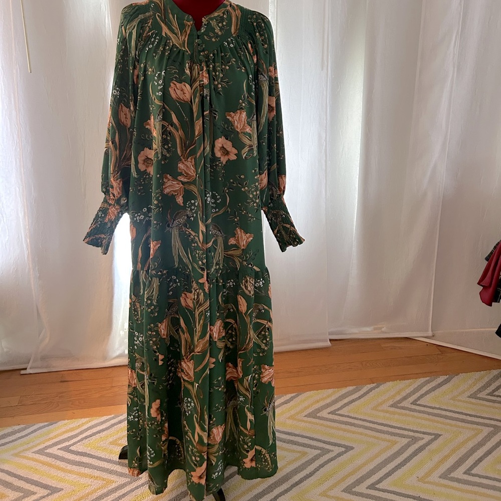 Green Floral Print Maxi Dress by Happy Nature.